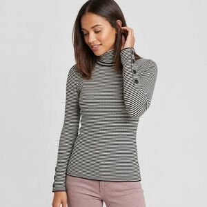 Anthropologie Black White Striped Turtleneck Ribbed Sweater Womens Medium